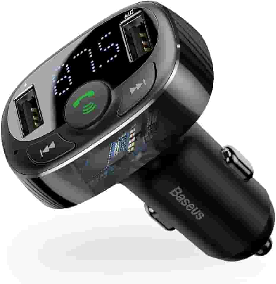 Transmissor Bluetooth para carro, Kit de adaptador para transmissor de rádio FM Baseus, Carregador de carro QC3.0, Suporte 12V / 24V, Portas de carregamento USB duplas, Chamadas com