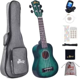 Winzz Kit para iniciantes ukulele soprano para crianças e adultos, conjunto de ukulele de 53 cm azul-verde com 8 acessórios, design de cor exclusivo