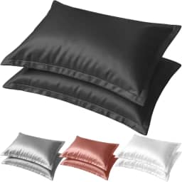 Kit 2 Fronha de Cetim Toque Suave Seda C/ 4 Abas 50x70cm Conforto Capa de Travesseiro Cabelo Antifrizz (Preto)