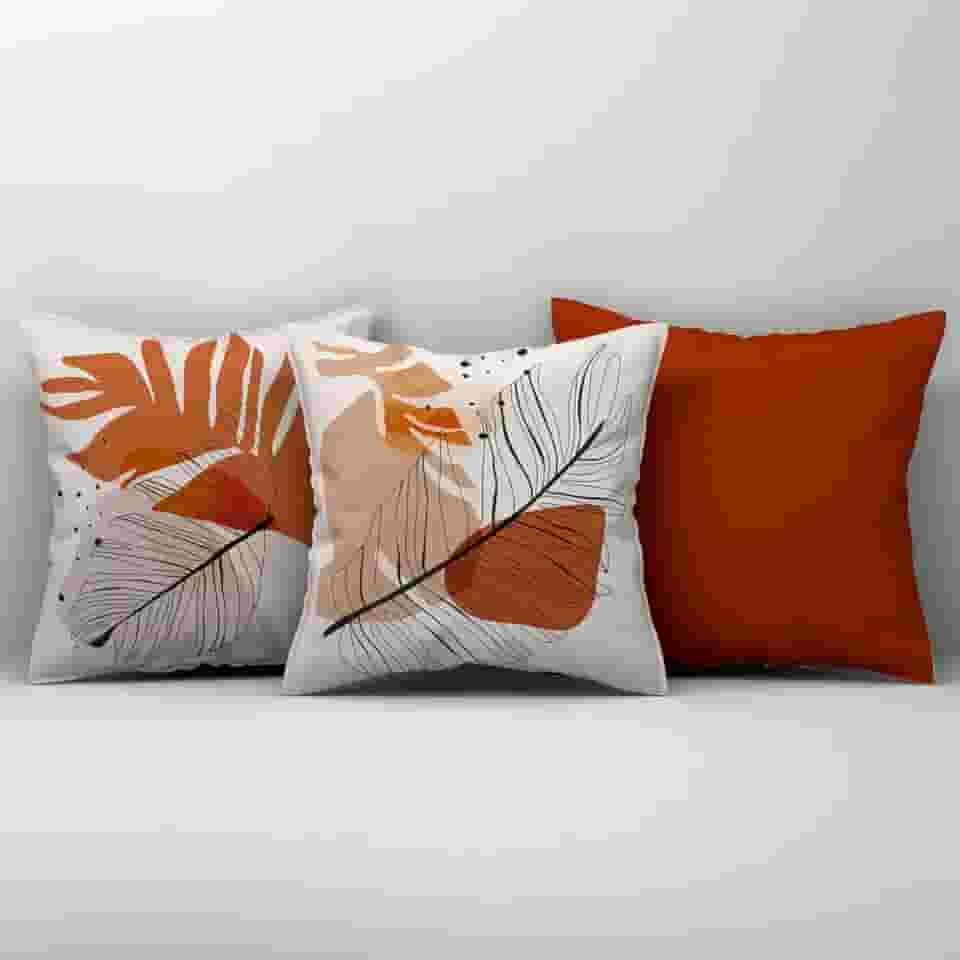 Kit Trio de Almofadas Cheias Estampadas em Veludo Suede 45cm x 45cm Enchimento em Refil Silicone - Decoração para Sala Sofá Quarto Jogo Conjunto 3 Peças Decorativas (Terracota)