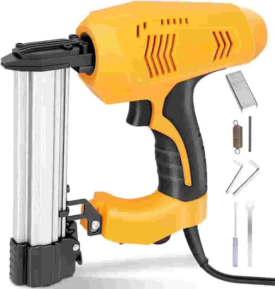 Grampeador/Pinador Elétrico, Pinador Eletrico, 23 * 21 * 5cm, 110v, Amarelo, Aplicável A Agrafos de Coroa Estreita Nº 18 E Tachas Sem Cabeça Nº 18, Pistola de Pregos