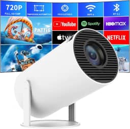 Mini Projetor Portátil HY300 Full HD 4K Controle Bluetooth 5.1 Android 13 Wi-Fi 6 160 ANSI Lumens Alto-Falante 5W Ajuste Automático Trapézio e Suporte Giratório 180° Leve para Quarto/Sala/Externas
