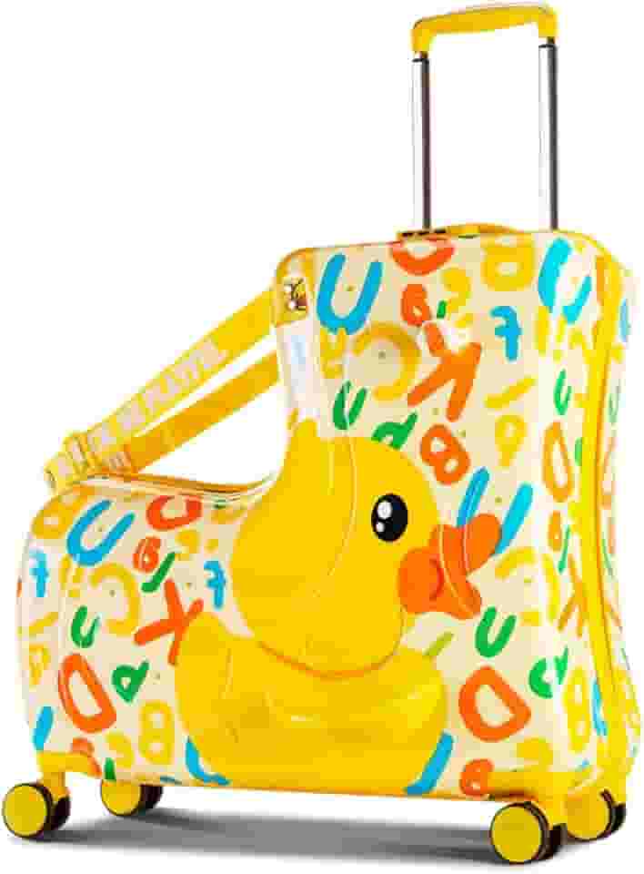 Mala infantil B.Duck Ride On Suitcase 50 cm, design de pato amarelo com números e letras padrão bagagem de mão, Amarelo, One Size, Mala de viagem