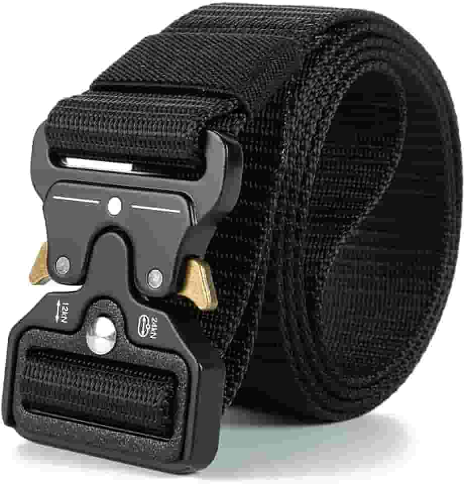 Cinto de nylon masculino, cintos táticos militares, cinto de lona respirável com fivela de liga de zinco 130cm Ajustável (Preto)