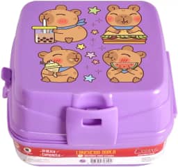 Lancheira Marmita Escolar Divertida Infantil Com 4 Divisórias Com 2 Compartimentos Cores E Desenhos (Lilás Capivara)