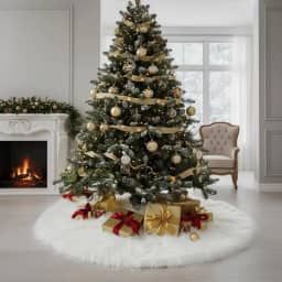 Saia P/Arvore De Natal Pelúcia Pelo Alto 7cm Branca 120cm