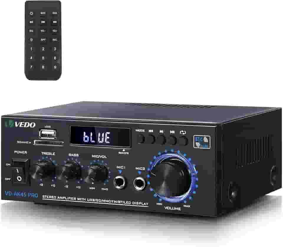 Amplificador de áudio estéreo AK45, sistema de amplificador de potência Bluetooth 5.0 sem fio de 2 canais de 300 W para uso doméstico, amplificadores domésticos, rádio FM USB cartão SD controle remoto