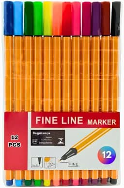 Kit Canetas Fineliner Coloridas Ponta Fina 0.4mm para Desenho e Escrita com Tintas Vibrantes, Secagem Rápida, Ergonômicas, Linha Premium (12)