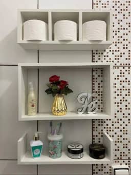 Kit Nicho Prateleira Organizador 50 CM - 3 peças para Banheiro Salão de Beleza Quarto - Cor Branco MDF ótimo acabamento 50 cm