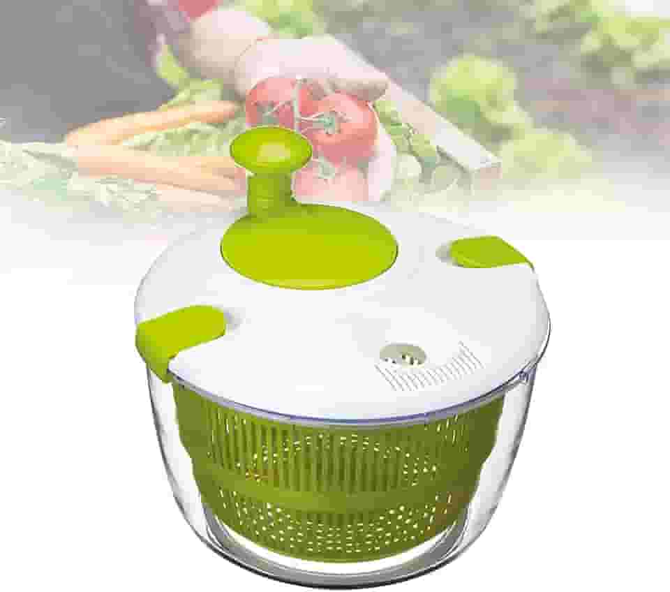 Girador de salada, secador giratório de vegetais de plástico de 5 l com alça de manivela e tampa de bloqueio inteligente, desidratador de salada multiuso, arruela manual de alface