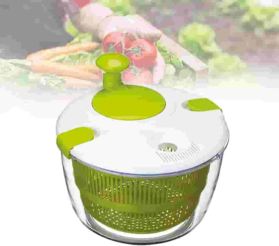 Girador de salada, secador giratório de vegetais de plástico de 5 l com alça de manivela e tampa de bloqueio inteligente, desidratador de salada multiuso, arruela manual de alface