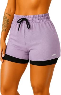 Bermuda Short 2 em 1 Feminino Dryfit Treino Academia Esporte Corrida Casual Bolso