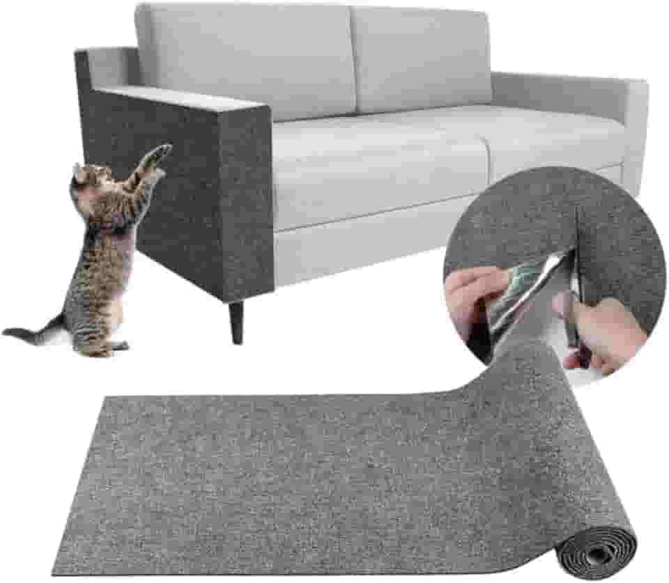 Tapete Arranhador Pet Gatos Cama Box e Canto De Sofá Protetor de Sofá, Autoadesivo, Cortável e Antiestresse | Protege Móveis, Portas e Paredes KAMUFLE (Cinza)