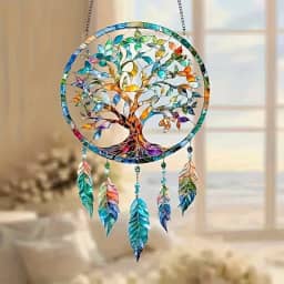 Apanhador de sonhos de acrílico para pendurar na árvore da vida - decoração boêmia, tons vibrantes | para arte de parede de escritório, uso doméstico e festivo | Presente inspirador espiritual para