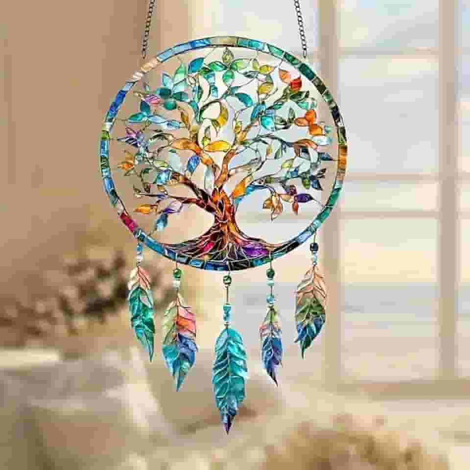 Apanhador de sonhos de acrílico para pendurar na árvore da vida - decoração boêmia, tons vibrantes | para arte de parede de escritório, uso doméstico e festivo | Presente inspirador espiritual para