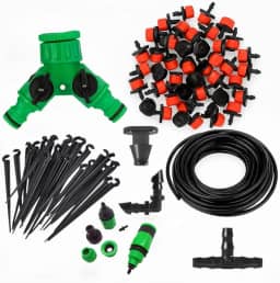 Kit Irrigação por Gotejamento 48 Bicos Reguláveis + 40m Mangueira | Completo p/Vasos, Hortas e Jardins | Engates, Estacas e Conectores Inclusos | Sistema Modular Fácil de Instalar