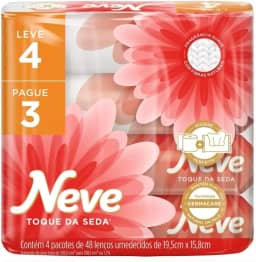 Neve Pack Lenços Umedecidos Toque de Seda, 48 Lenços, Leve 4 Pague 3