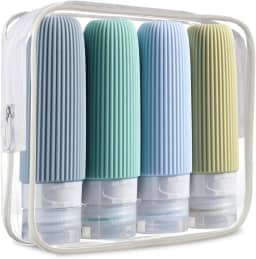 Kit de Frascos de Viagem para Cosméticos, 4 Peças, Design Canelado, Recipiente de tamanho de viagem de silicone squeezable à prova de vazamento, Cores Neutras (Verde)