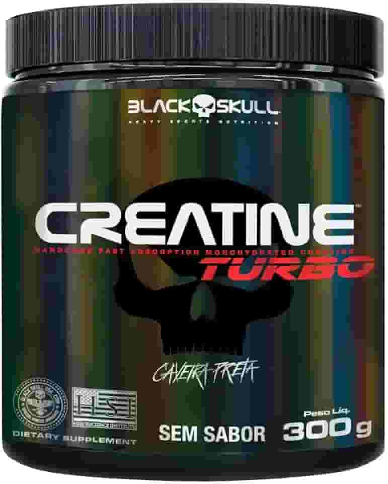 Creatine Turbo – sem sabor - Pote 300g - Black Skull - Suplementação para Treino, Performance, Ganho Muscular, Hipertrofia, Força e Resistência