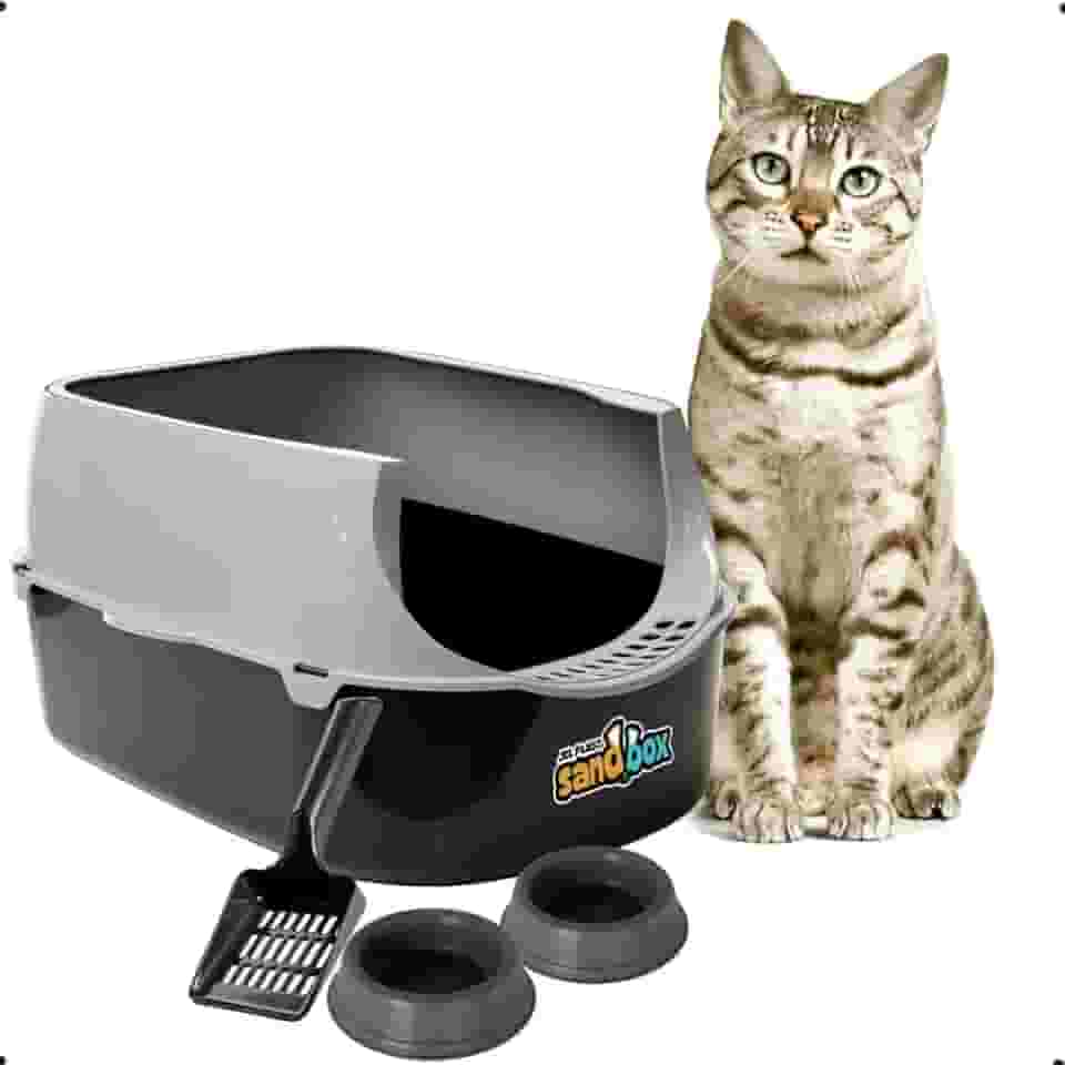 Caixa de Areia para Gatos Desmontável, Bandeja Sanitária com Acessórios, Preta e Cinza