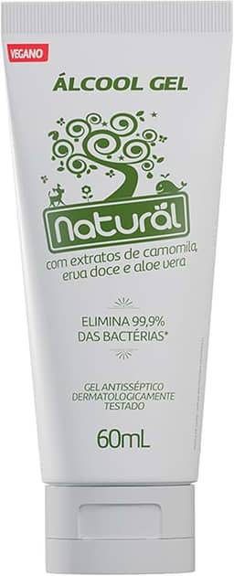 NATURAL Álcool Gel com Extratos Orgânicos de Camomila, Erva-doce e Aloe Vera - Protege, Hidrata e Perfuma - Não Resseca a Pele - 60ml
