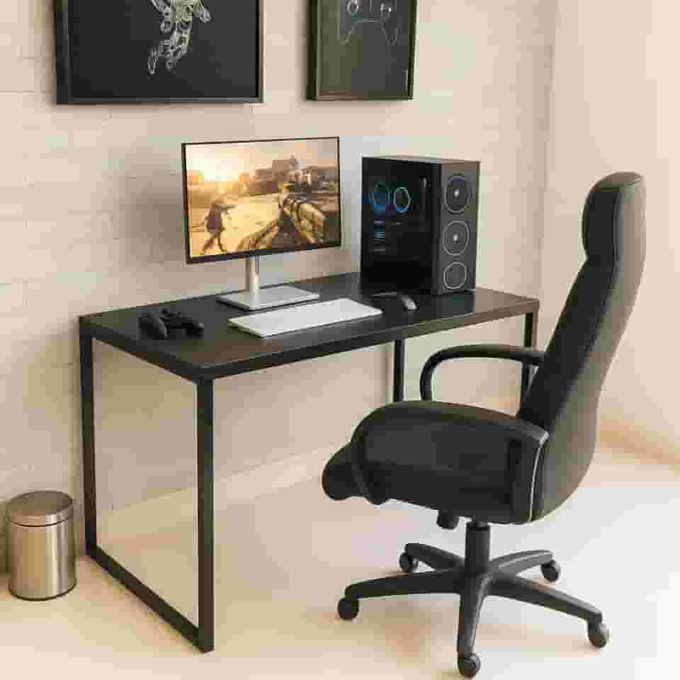 Mesa Escrivaninha Pc Gamer Estilo Industrial 100x50cm MDF Premium e Aço Carbono Cor Preto