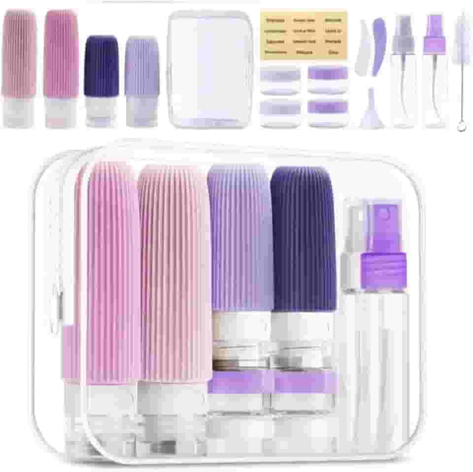 Kit para viagem luxo 17 Peças organizador mala Frascos potes necessaire silicone creme dispenser shampoo (Lilás)