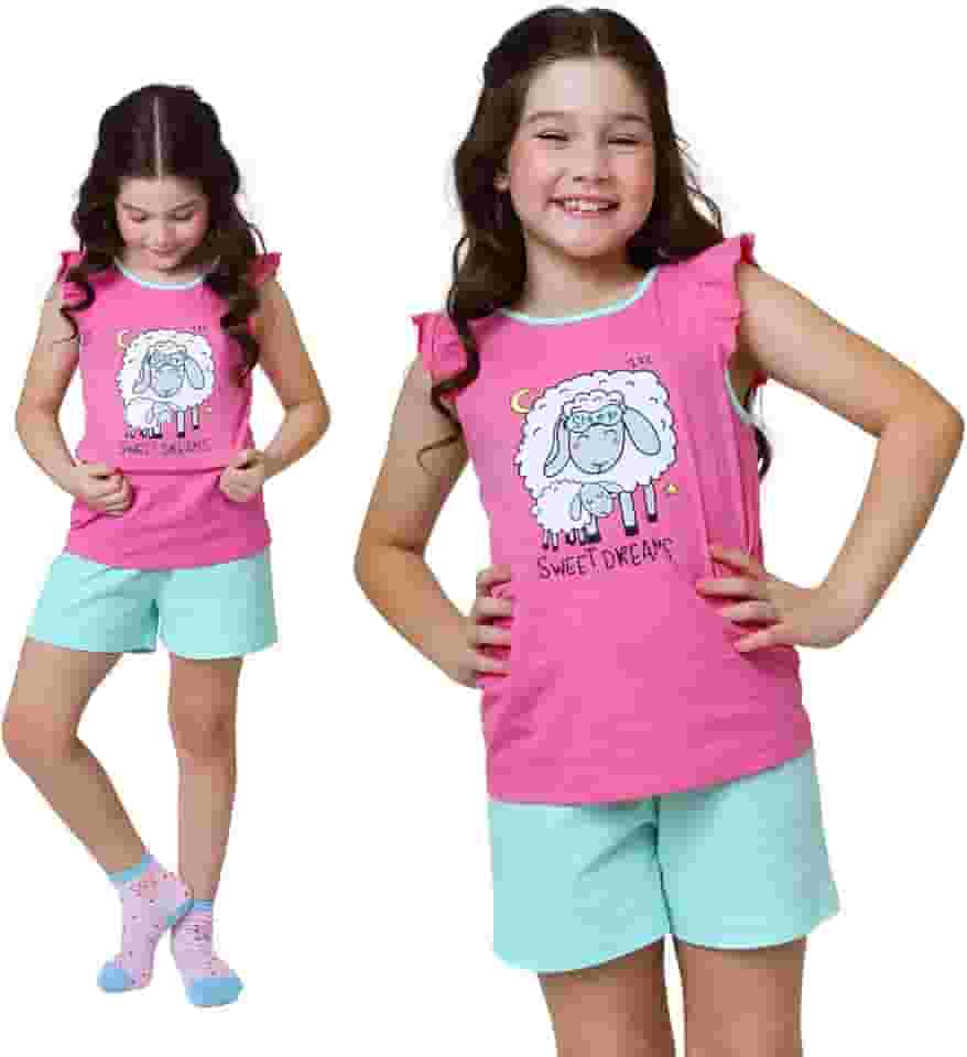 Conjunto Pijama Infantil Menino ou Menina Camiseta, Regata 100% Algodão Leve Fresquinho Verão Macio