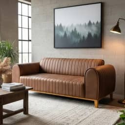 Sofá Living Átila, 2,50 Metros, Design Retrô. (Couro - Caramelo)