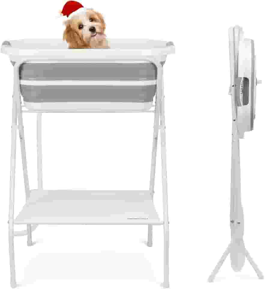 Banheira de cachorro 2 em 1, estação de lavagem de cães para banho e higiene, banheira de chuveiro portátil dobrável elevada para cães pequenos, gatos e animais de estimação, interior e