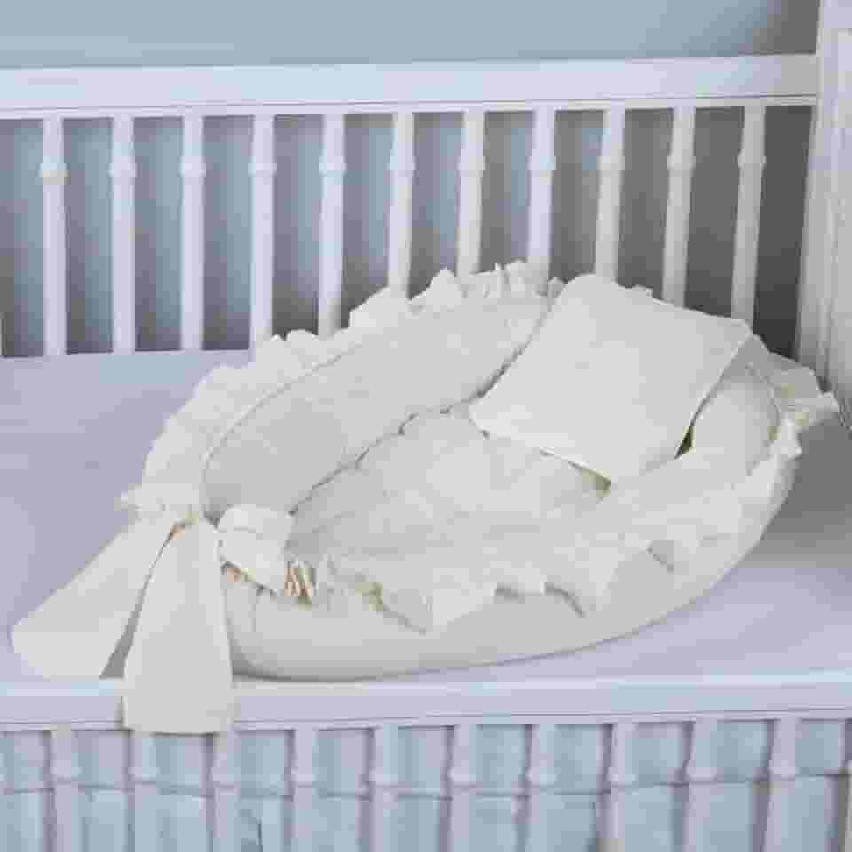 Ninho Redutor de Berço Babado Percal 200 Fios Algodão (Palha, 1)