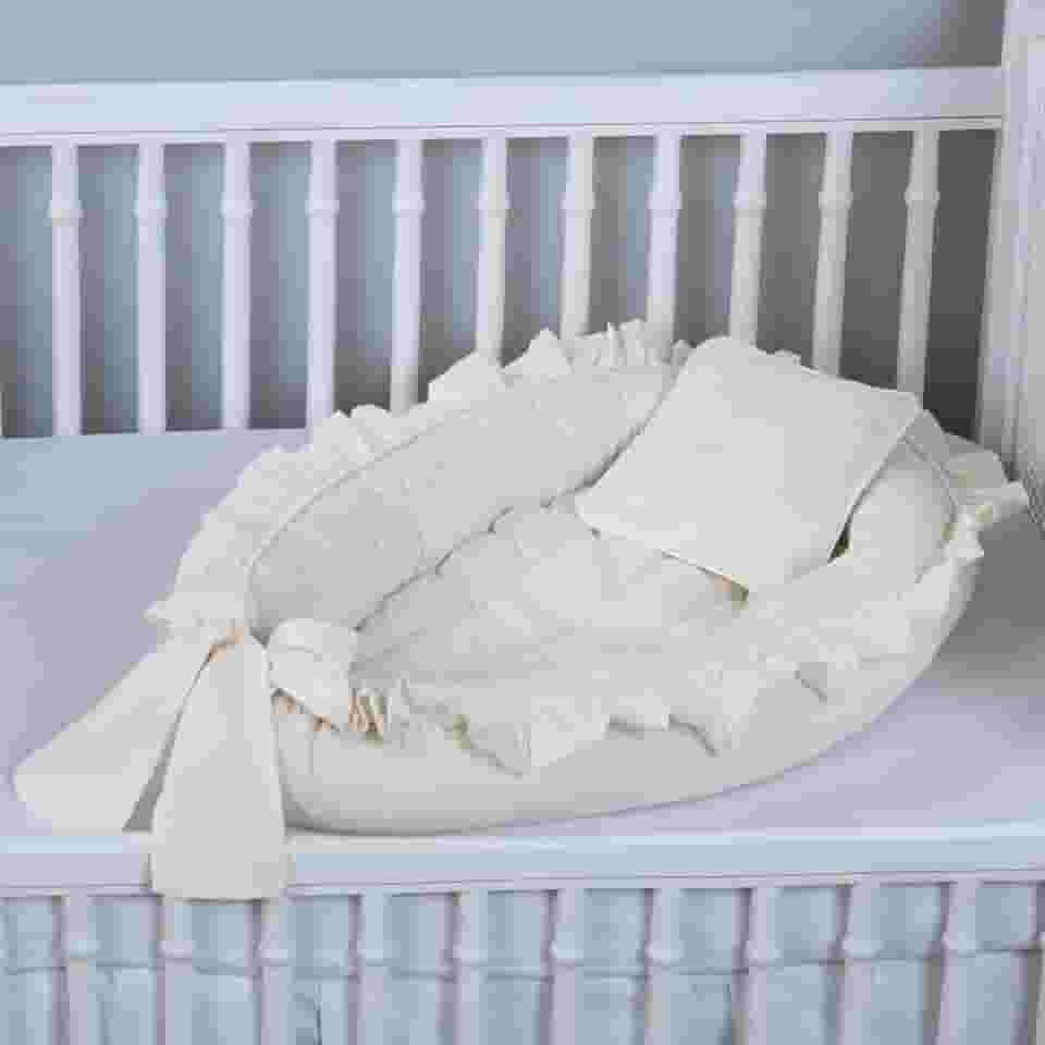 Ninho Redutor de Berço Babado Percal 200 Fios Algodão (Palha, 1)