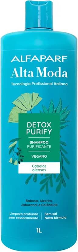 Alta Moda Detox Purify Shampoo - Cabelos soltos e leves da raiz às pontas - Limpeza poderosa e prolongada - Cabelos oleosos 1L
