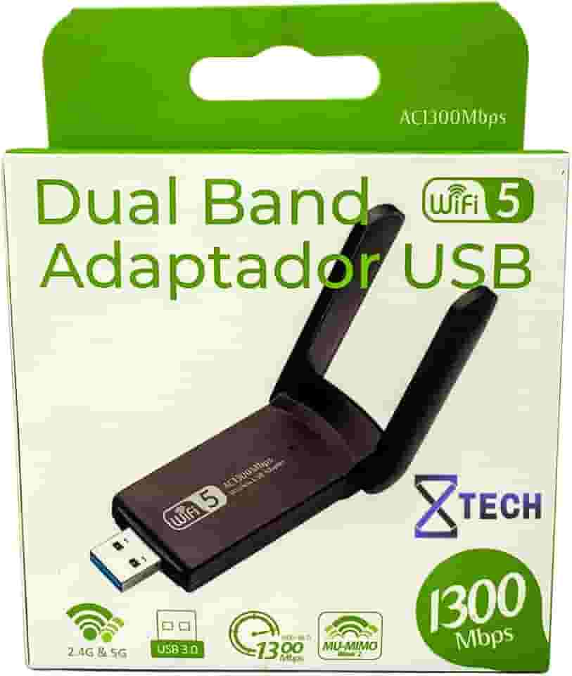 Adaptador Wireless Wifi USB 3.0 Dual Band 5Ghz e 2.4Ghz 1300mbps com duas Antenas 8X TECH