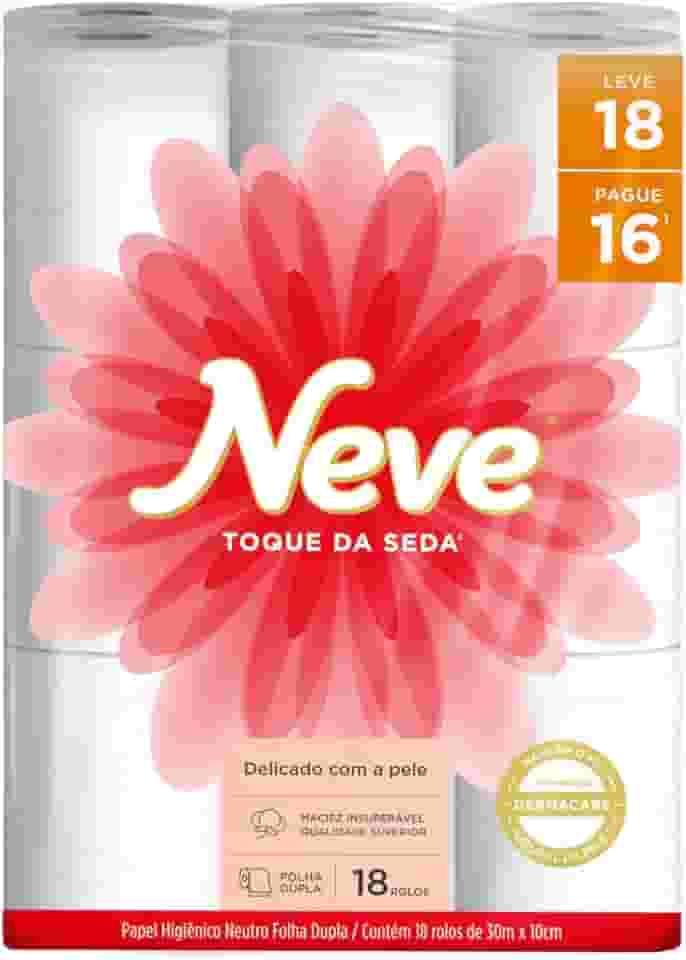 Neve Papel Higiênico Toque de Seda Folha Dupla, 30m, Leve 18 Pague 16 Rolos