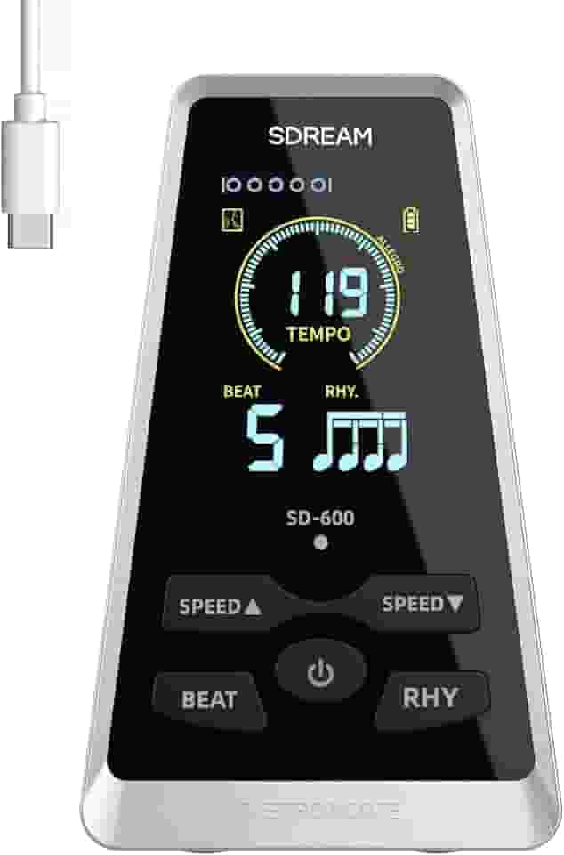 SDREAM Metrônomo Digital Para Piano, Violão, Violino, Bateria, Prática De Ukulele, Ritmo, Velocidade De Batida Ajustável, Recarregável, Visor Lcd, Metrônomo Eletrônico Com Botão De Volume (Preto)