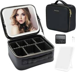 Kit Maleta Maquiagem completo Profissional Com Espelho e Luz Led e paleta de maquiagem Moby(Preto)