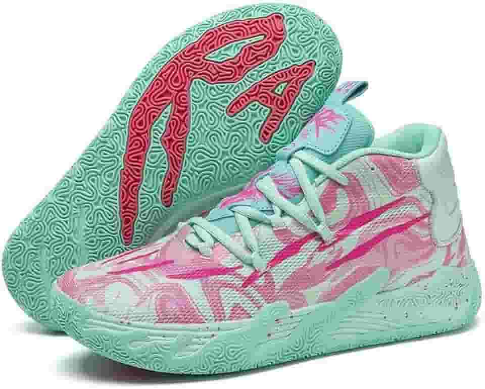 Tênis de basquete unissex, calçados esportivos respiráveis com design multicolorido, tração dinâmica, conforto o dia todo para quadras internas/externas