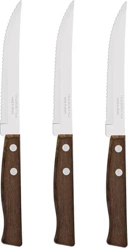 Conjunto De Facas Para Churrasco E Frutas Tramontina Tradicional Com Lâminas Em Aço Inox E Cabos De Madeira Natural 3 Peças