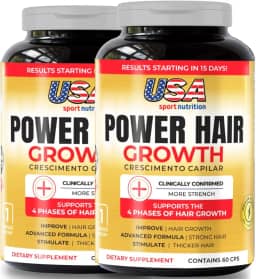 Crescimento Capilar ACELERADO - Power Hair Growth (FÓRMULA AMERICANA) (120 Cápsulas) - USA Sport Nutrition