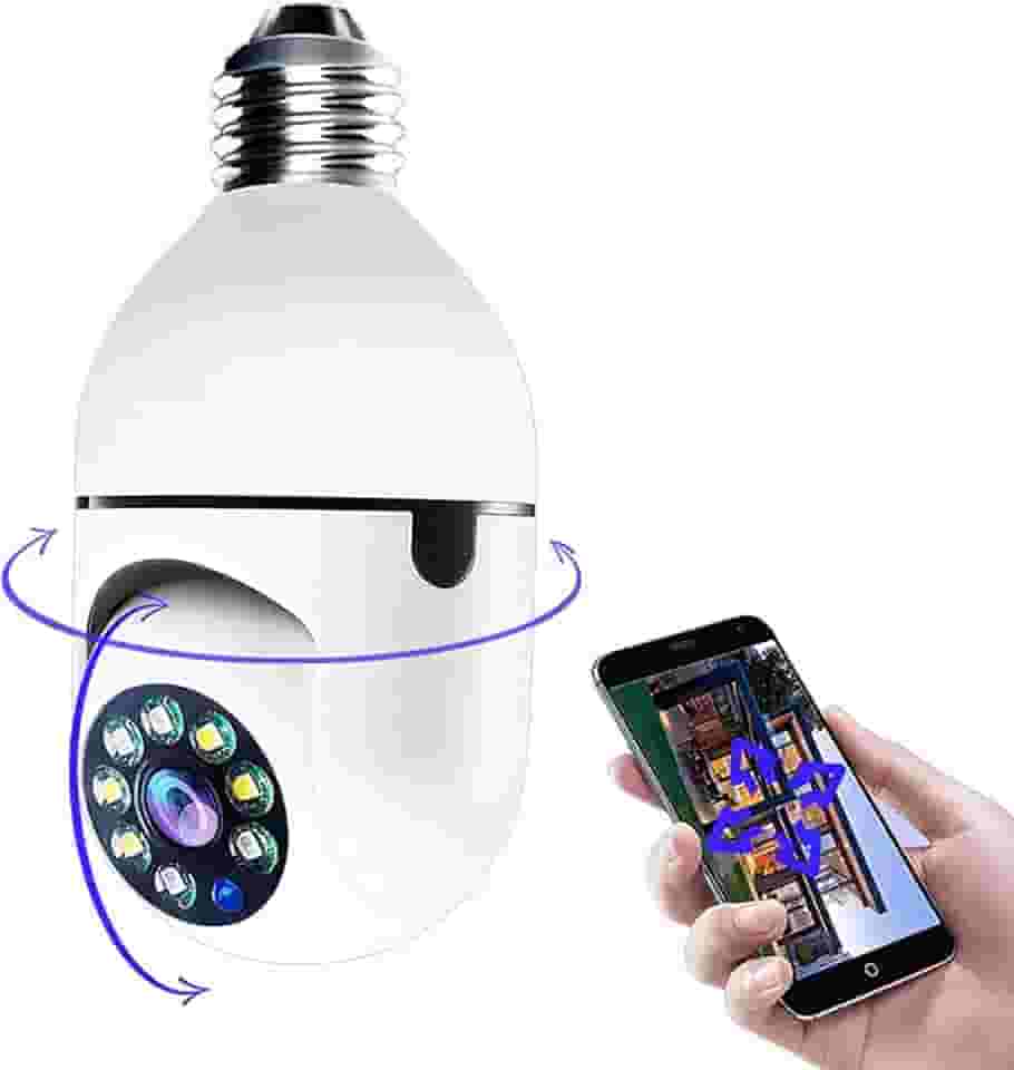 Câmera de Lâmpada Espiã Visão Noturna Panorâmica Rotativa 360 Wifi