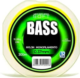 JR Pesca Linha Monofilamento Soft Bass 0,37mm 300m Amarela Alta Resistência Alta Performance Baixa Memória Arremessos Precisos e Potentes