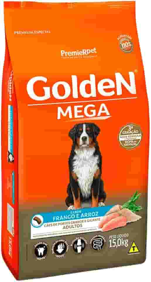 Ração Golden Mega para Cães Adultos de Raças Grandes Sabor Frango e Arroz, 15kg Premier Pet Para Todas Grande Adulto,
