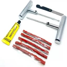 Kit Reparo de Pneu Sem Câmara 10 Peças Escareador Aplicador Cola Vulcanizante 5 Cordões até 5mm com Estilete e Chave Allen Emergencial para Carros e Motos