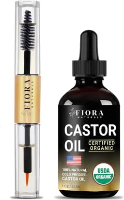 Óleo de rícino orgânico para cílios, sobrancelhas, cabelo e rosto – Prensado a frio, sem hexano, 100% puro aceite de Ricino orgânico, sérum para cílios e sobrancelhas com tubo de rímel recarregável