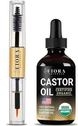 Óleo de rícino orgânico para cílios, sobrancelhas, cabelo e rosto – Prensado a frio, sem hexano, 100% puro aceite de Ricino orgânico, sérum para cílios e sobrancelhas com tubo de rímel recarregável