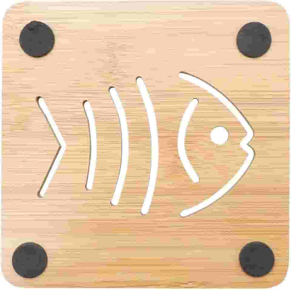 Tuut, Linha Bambu, Descanso de Panela Quadrado Decorado, Natural, 12cm