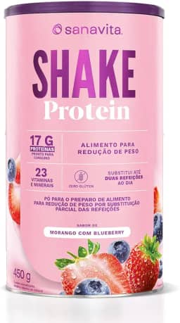 Sanavita Shake Protein - Substituto de Refeição - Sabor Morango com Blueberry - 450g