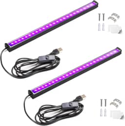 U4GLORY Barra de luz preta, 10 W, 30 cm, luz preta para armário, luminária USB UV preta para pôster de tapeçaria fluorescente, pintura corporal, decorações de Halloween, festa de Natal, com interruptor liga/desliga (pacote com 2)
