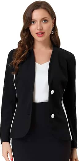 Blazer feminino para escritório, cor contrastante, manga comprida, sem colarinho, para trabalho